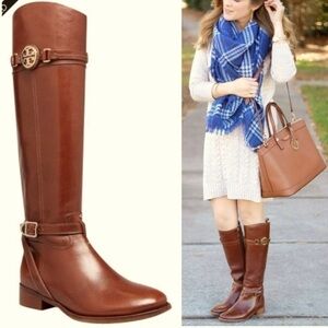 TORY BURCH Calista Cognac logo riding boots size 6